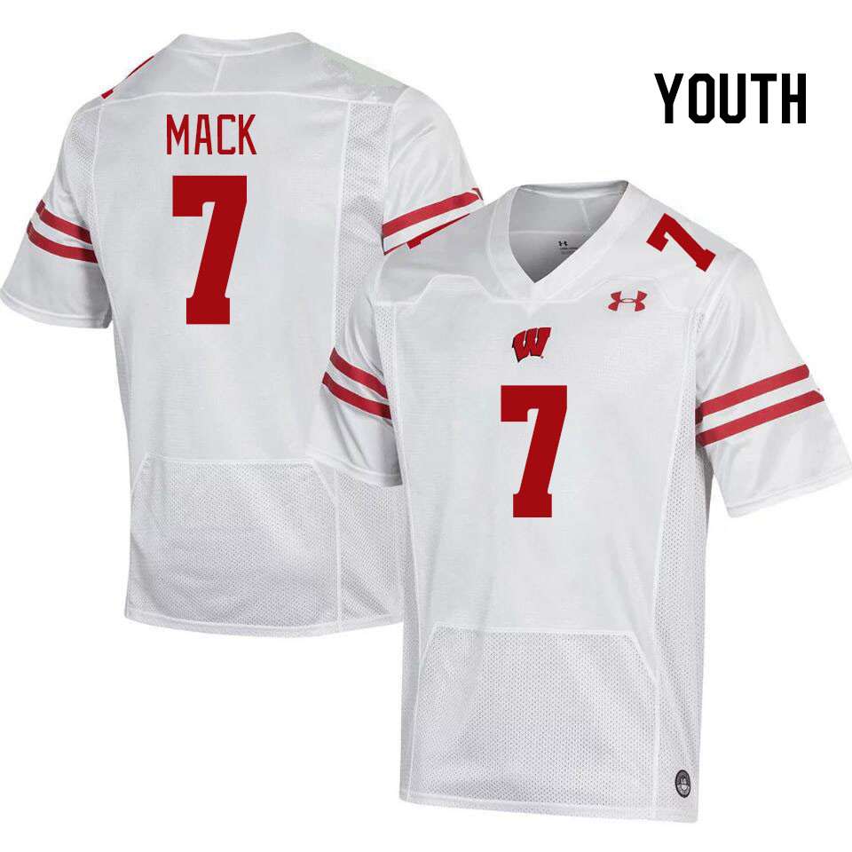 Youth #7 Michael Mack Wisconsin Badgers College Football Jerseys Stitched Sale-White - Click Image to Close